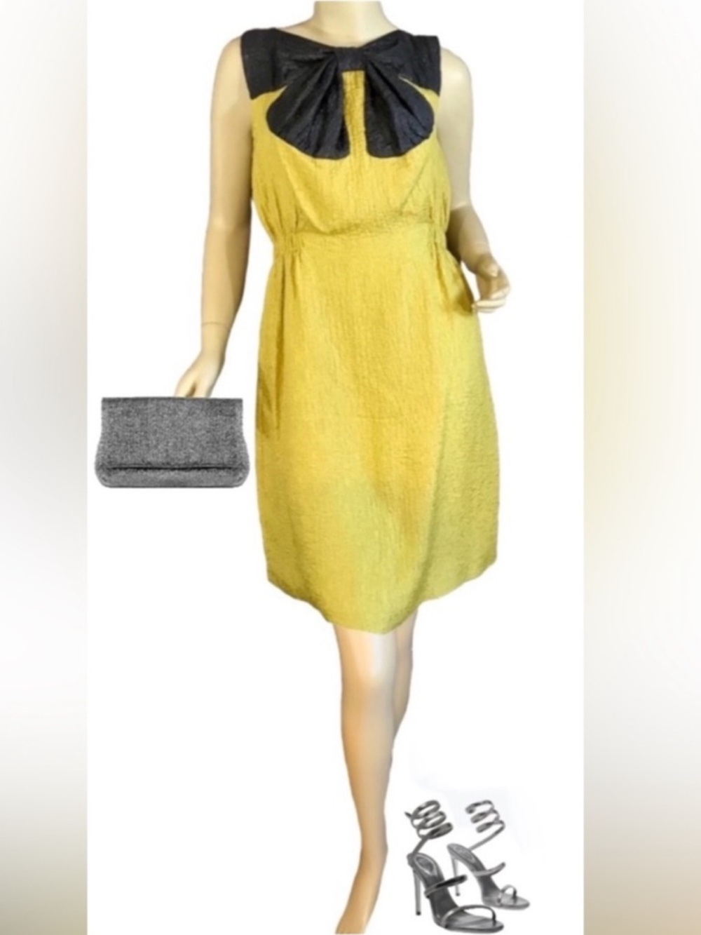 BEHNAZ SARAFPOUR CHARTREUSE & GRAY SILK SHEATH DRESS (6)